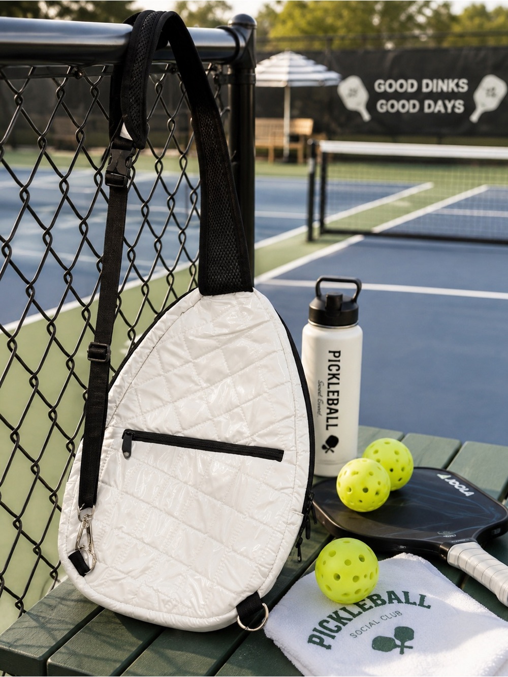 NWT Lulla Collection White Quilted Crossbody Pickleball Bag $40